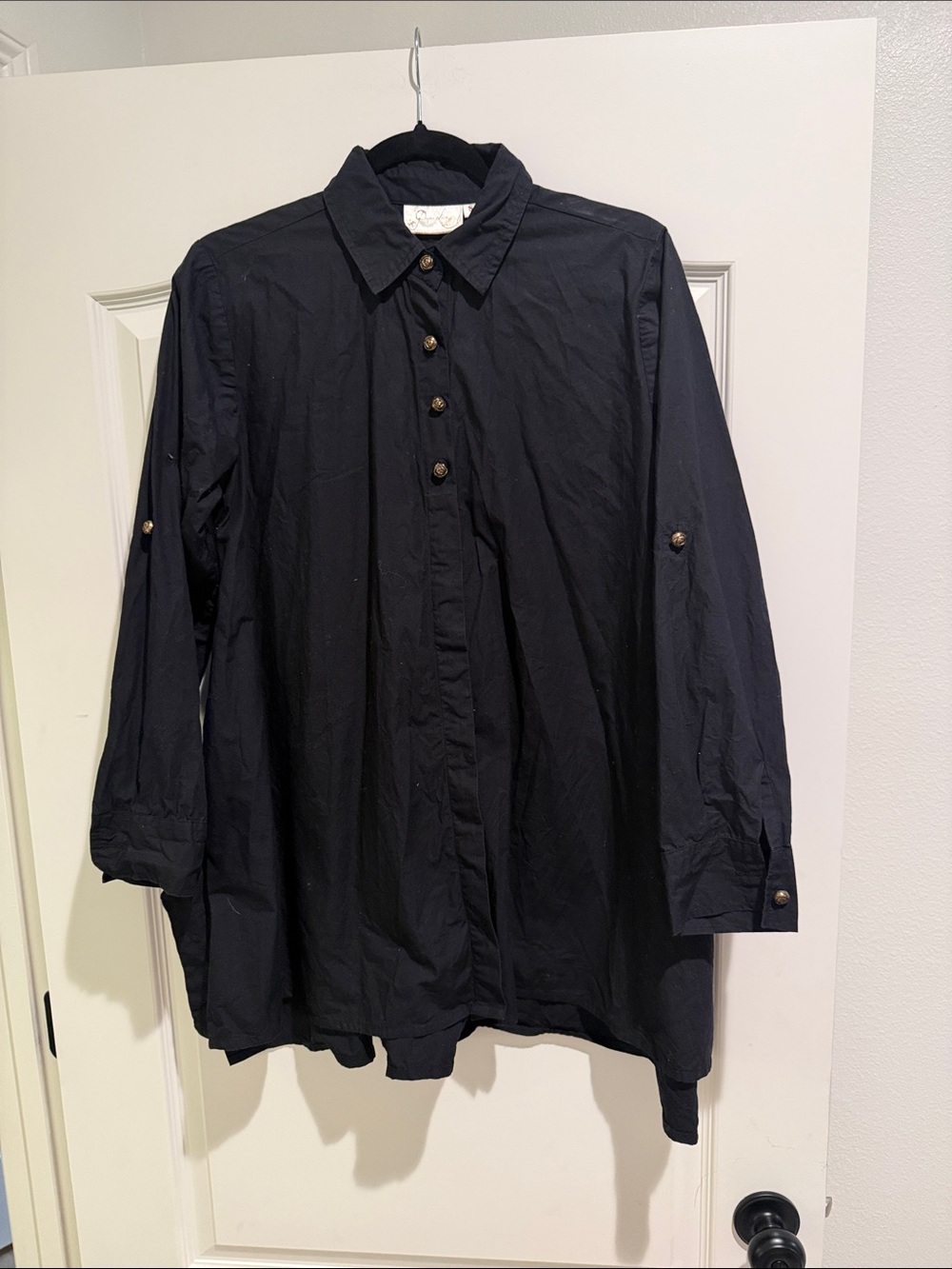 100% cotton black long sleeve button down dress paper lace size small